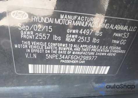 2016 Hyundai Sonata Sport z USA, uszkodzony, nr VIN 5NPE34AF6GH298977